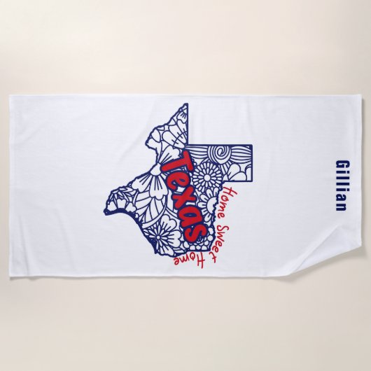 Texas Bloem Doodles Gepersonaliseerd Strandlaken (Voorkant)