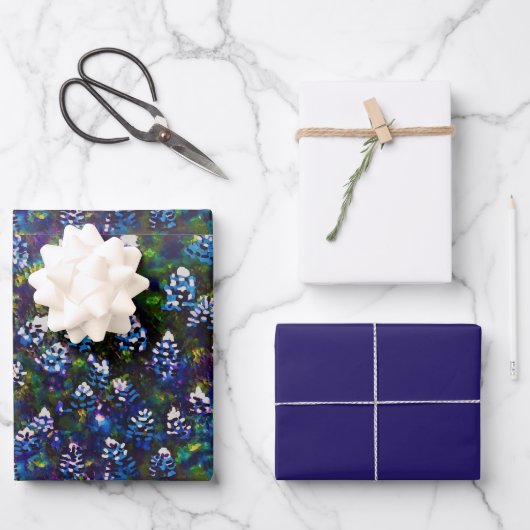 Texas Blue Bonnet Blitz Design-Navyblauw/Wit Inpakpapier Vel (Voorkant)