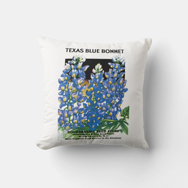 Texas Blue Bonnet Seed Packet Label Kussen (Voorkant)