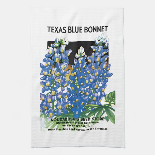 Texas Blue Bonnet Seed Packet Label Theedoek (Verticaal)