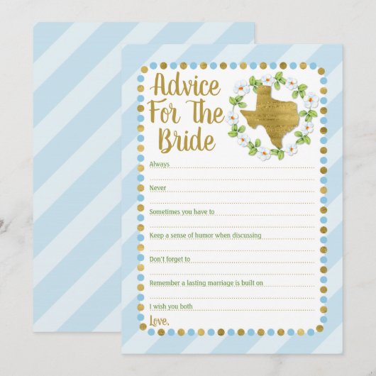 Texas Blue Gold-advies voor het spel met de bride  Advieskaart (Voorkant / Achterkant)