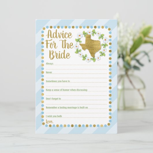 Texas Blue Gold-advies voor het spel met de bride  Advieskaart (Staand voorkant)