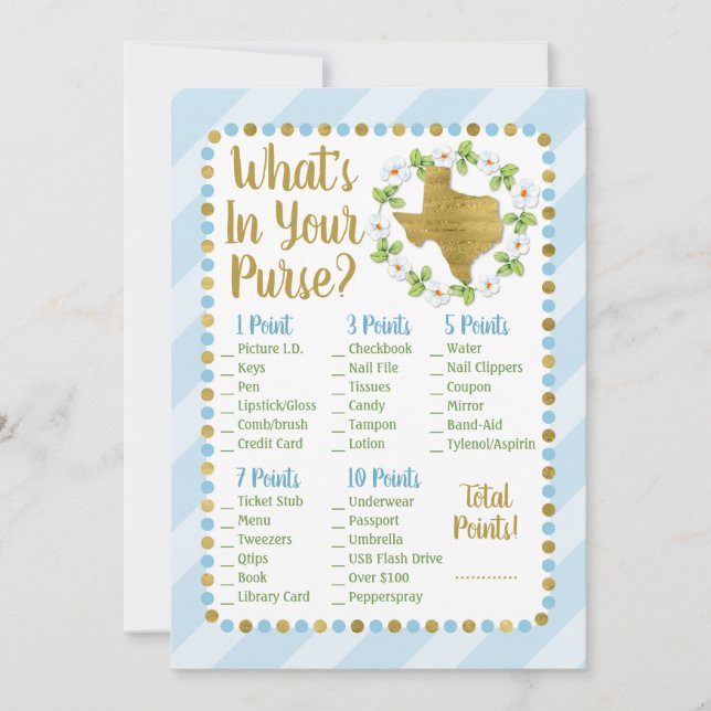 Texas Blue Gold wat er in je Purse Shower Game zit (Voorkant)