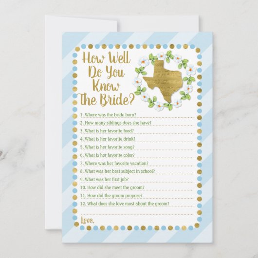 Texas Blue, hoe goed ken je het spel? Kaart (Voorkant)