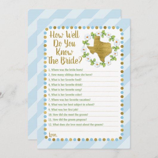 Texas Blue, hoe goed ken je het spel? Kaart (Voorkant / Achterkant)