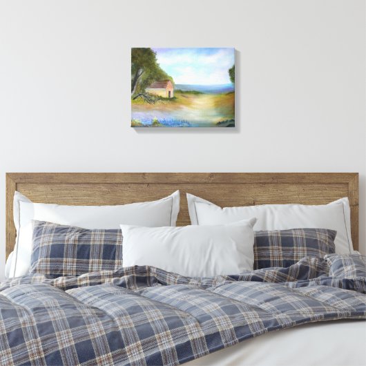 Texas Bluebells Squatter Shack Landscape Canvas Afdruk (Insitu (Slaapkamer))