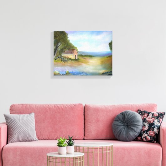 Texas Bluebells Squatter Shack Landscape Canvas Afdruk (Insitu (Woonkamer))