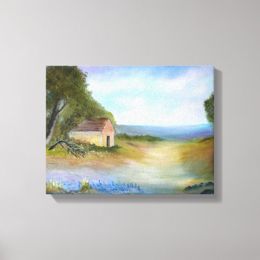 Texas Bluebells Squatter Shack Landscape Canvas Afdruk