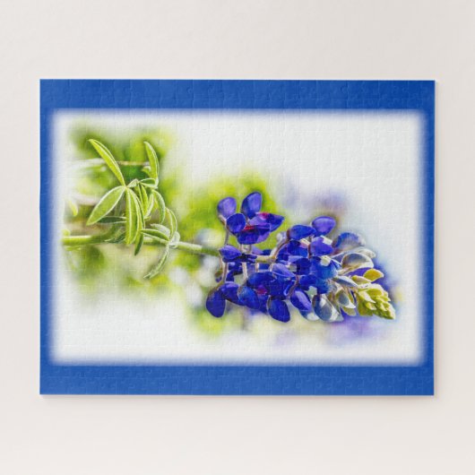 Texas Bluebonnet Bloem op Wit met Graphics Legpuzzel (Horizontaal)