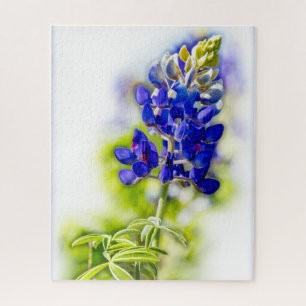 Texas Bluebonnet Bloem op Wit met Graphics Legpuzzel