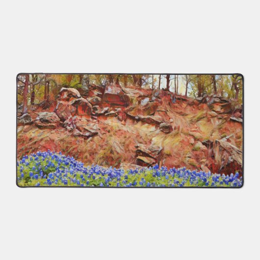 Texas Bluebonnet Bloemen en Mountain Art Bureaumat (Voorkant)