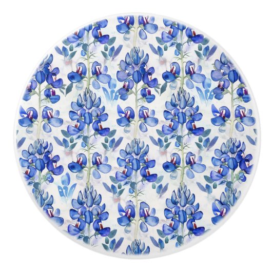 Texas Bluebonnet Blue Wildflower Bloempatroon Keramische Knop (Voorkant)