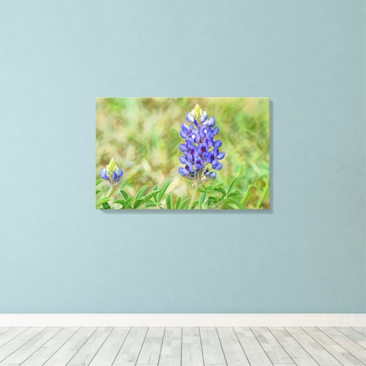 Texas Bluebonnet Flower Art Sluiten Canvas Afdruk (Insitu (Houten vloer))