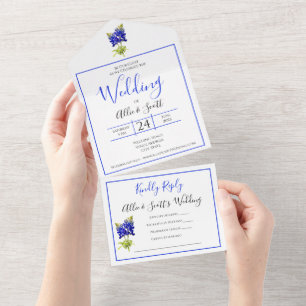 Texas Bluebonnet Flowers, Modern Wedding All In One Uitnodiging