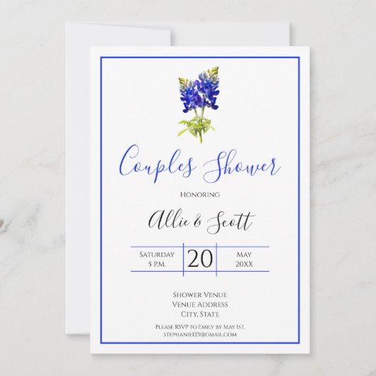 Texas Bluebonnet Flowers, Modern Wedding, Couples Kaart (Voorkant)