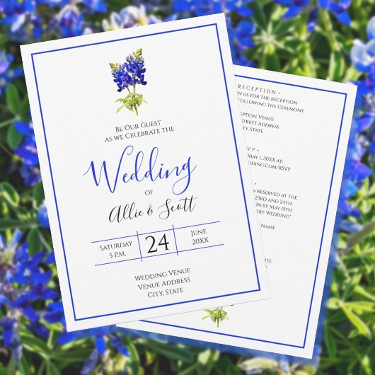 Texas Bluebonnet Flowers, Modern Wedding Kaart