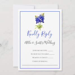 Texas Bluebonnet Flowers, Modern Wedding RSVP Kaart