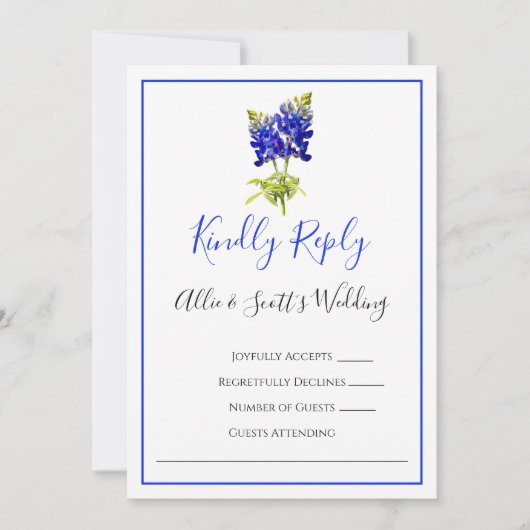 Texas Bluebonnet Flowers, Modern Wedding RSVP Kaart (Voorkant)