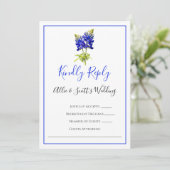 Texas Bluebonnet Flowers, Modern Wedding RSVP Kaart (Staand voorkant)