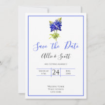 Texas Bluebonnet Flowers, Modern Wedding Save Date