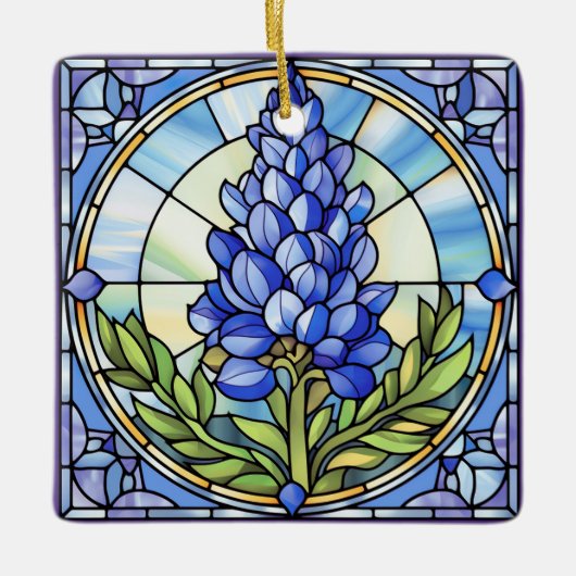 Texas Bluebonnet Glas in lood Design Keramisch Ornament (Voorkant)