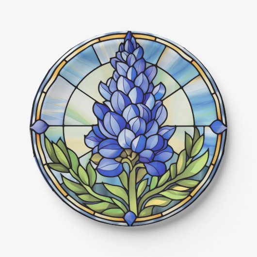 Texas Bluebonnet-Glas in lood Papieren Bordje (Voorkant)