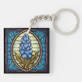Texas Bluebonnet-Glas in lood Sleutelhanger (Achterkant)