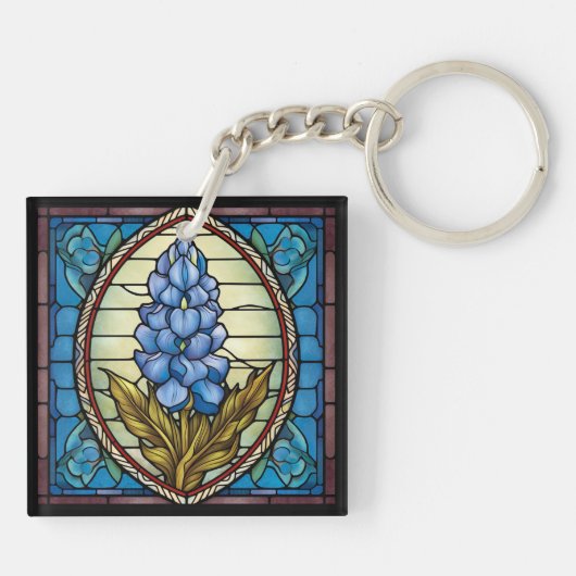 Texas Bluebonnet-Glas in lood Sleutelhanger (Achterkant)