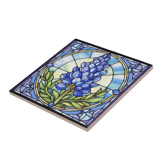 Texas Bluebonnet-Glas in lood Tegeltje (Zijkant)