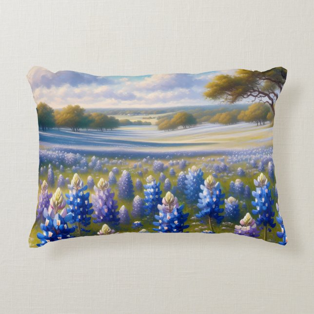 Texas Bluebonnet Meadow Landscape Accent Kussen (Voorkant)