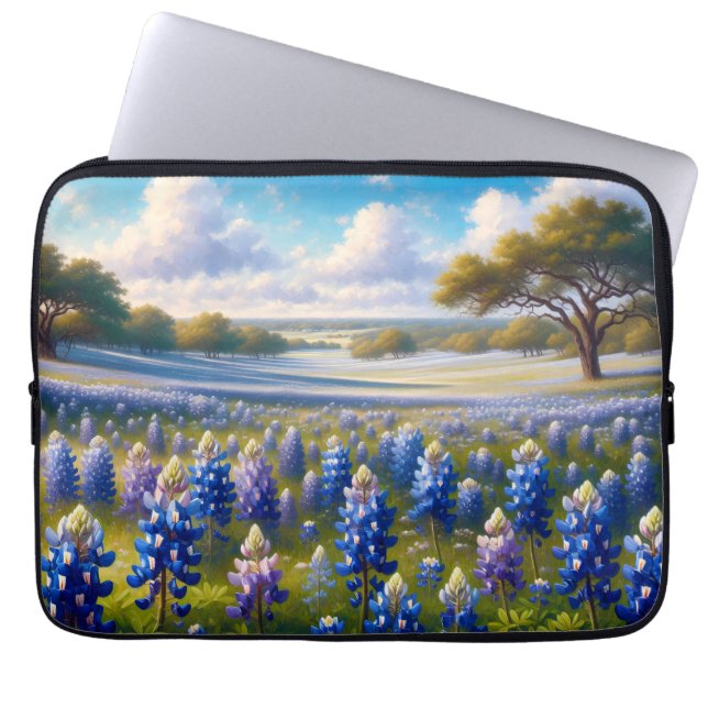 Texas Bluebonnet Meadow Landscape Laptop Sleeve (Voorkant)