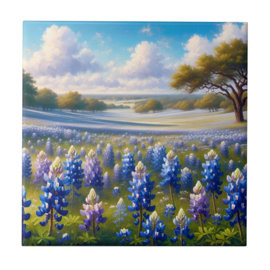 Texas Bluebonnet Meadow Landscape Tegeltje (Voorkant)