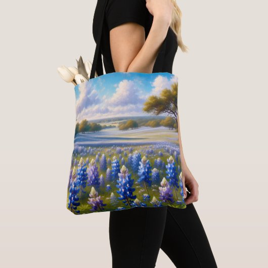 Texas Bluebonnet Meadow Landscape Tote Bag (Dichtbij)