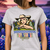 Texas Bluebonnet Seizoen Blonde Retro Cowgirl T-shirt
