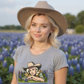 Texas Bluebonnet Seizoen Blonde Retro Cowgirl T-shirt