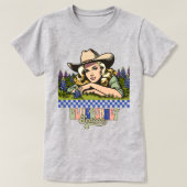 Texas Bluebonnet Seizoen Blonde Retro Cowgirl T-shirt (Design voorkant)