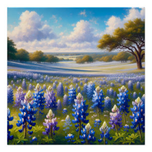 Texas Bluebonnet Weidelandschap Perfect Poster
