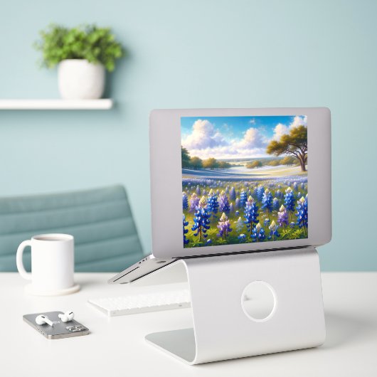 Texas Bluebonnet Weidelandschap Sticker (Laptop op bureau)