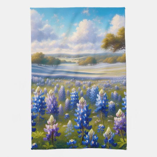 Texas Bluebonnet Weidelandschap Theedoek (Verticaal)