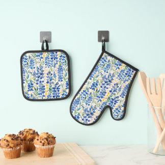 Texas Bluebonnet Wildflower Patroon Ovenwant & Pannenlap Set