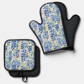 Texas Bluebonnet Wildflower Patroon Ovenwant & Pannenlap Set (Voorkant / Achterkant)