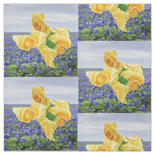 Texas Bluebonnets and Yellow Rose Fabric 4,5" Stof