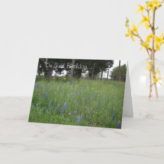 Texas Bluebonnets Birthday Card Kaart (Gele Bloem)