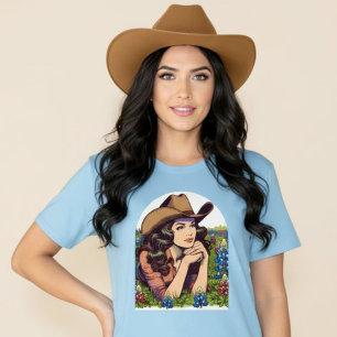 Texas Bluebonnets Brunette Cowgirl Shirt