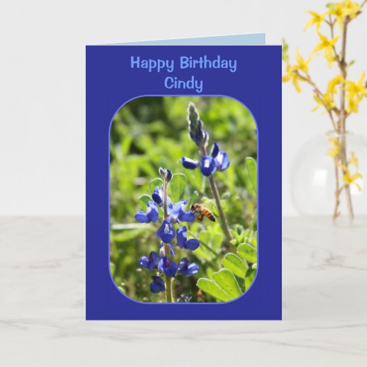 Texas Bluebonnets Cindy Happy Birthday Blank Kaart (Gele Bloem)