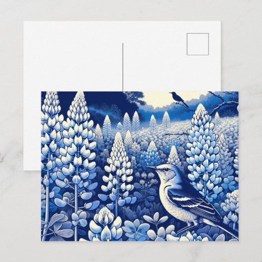Texas Bluebonnets en Northern Mockingbird Texan Briefkaart (Voorkant / Achterkant)