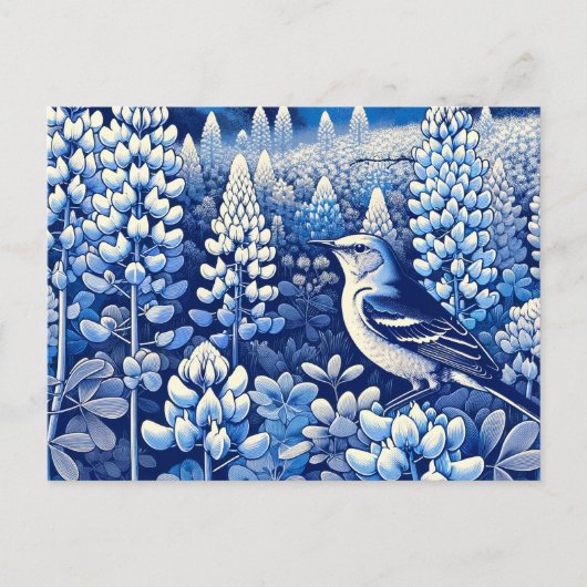 Texas Bluebonnets en Northern Mockingbird Texan Briefkaart (Voorkant)