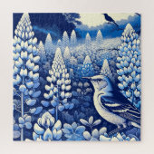 Texas Bluebonnets en Northern Mockingbird Texan Legpuzzel (Verticaal)