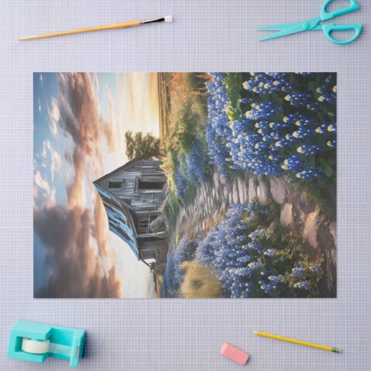 Texas Bluebonnets en Old Barn Decoupage Tissuepapier (Craft)