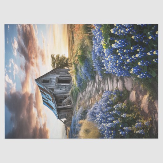 Texas Bluebonnets en Old Barn Decoupage Tissuepapier (Voorkant)